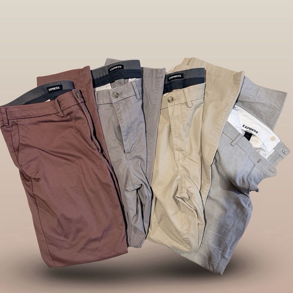 Express Pants Mens 34x32 Lot Of 4 Slim Flat Front Performance Business New Chino